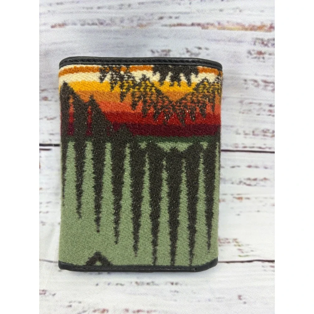 Pendleton Wool Trifold Wallet Mountain Scenic Sage Green Brown Snap Closure